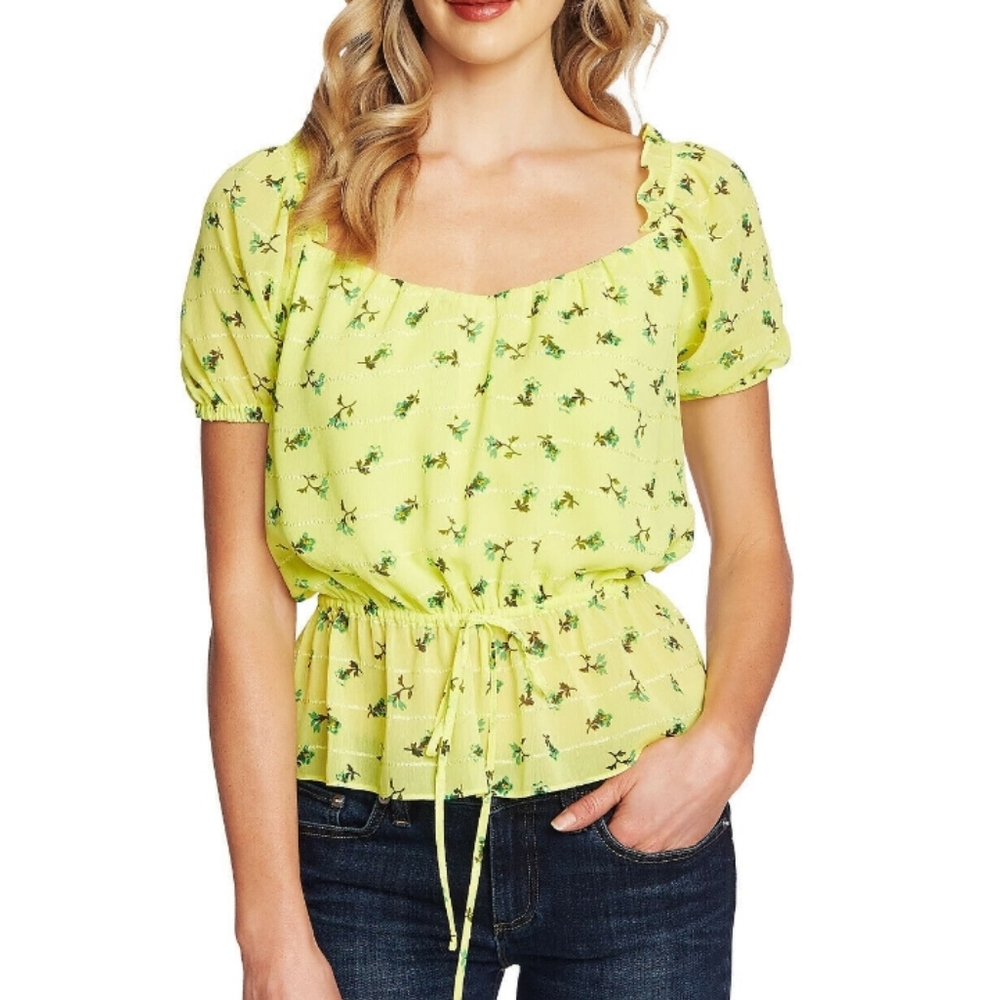 New Yellow floral print blouse by CeCe XL